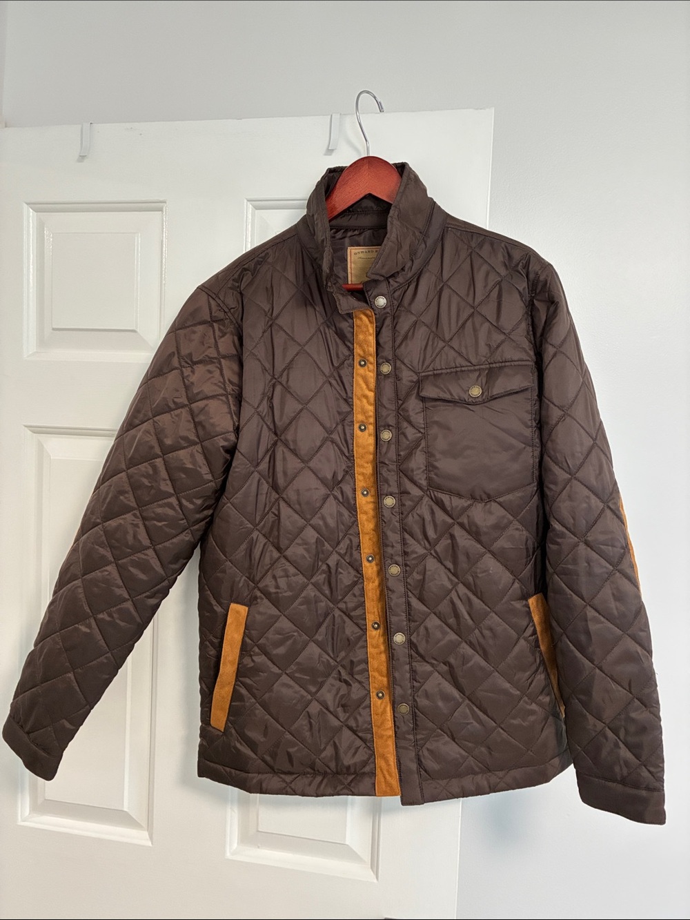 Quilted Brown Lightweight Shirt Jacket with Tan Trim